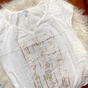 Gold and white peasant blouse